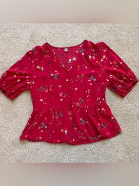 Uniqlo Red Floral Blouse M